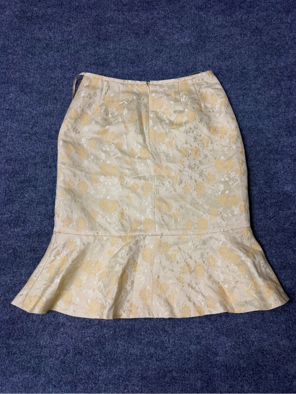 Kasper Size 6 Pale Yellow Floral Jacquard Mermaid Flare Hem Skirt
